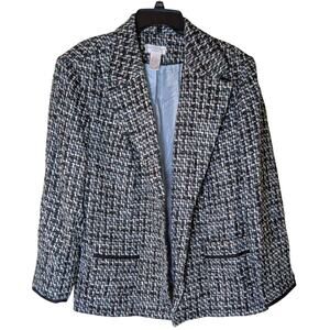 Worthington Blue, Black, White Tweed Lined Women's Blazer Coat - Size 20W